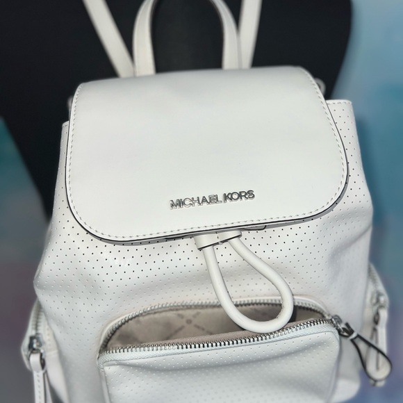 Michael Kors White Backpack with Textured Leather and Flap Closure main image 4